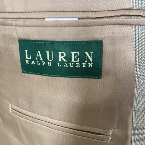 Lauren Ralph Lauren Mens 2 Button Blazer Sport Coat Jacket Beige Plaid 42R - Picture 8 of 13